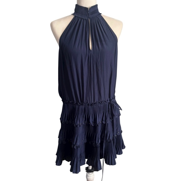Ramy Brook Navy Embellished Blouson Mini Dress